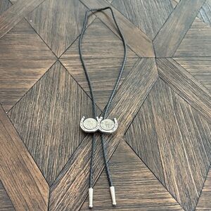 Vintage Leather Horseshoe Bolo Tie 1935 Buffalo Nickel Coin Necklace